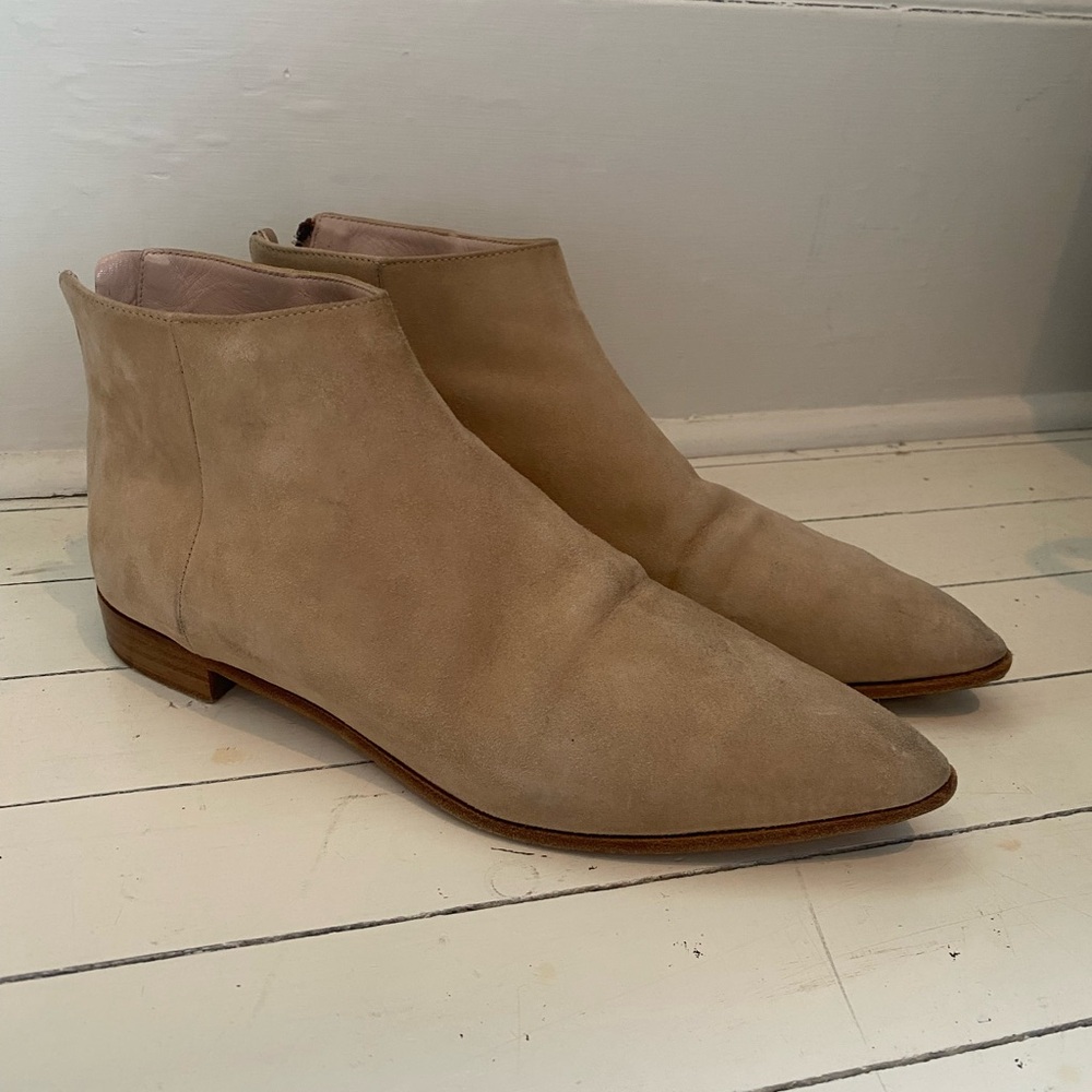 MIU MIU Beige Suede Pointed Ankle Boots